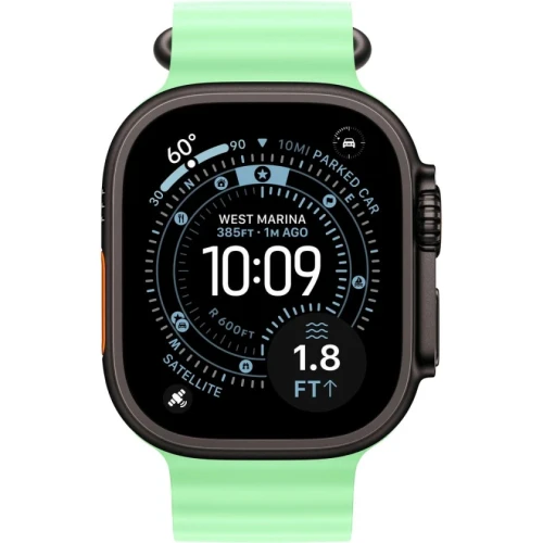 Смарт-часы Apple Watch Ultra 3, 49мм, Титановый корпус Черный титан (Black Titanium), Неоновый зеленый ремешок (Neon Green Ocean Band)