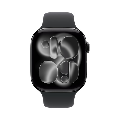 Смарт-часы Apple Watch Series 11, 46мм, Алюминиевый корпус Глянцевый черный (Jet Black Aluminum), Cпортивный ремешок Черный (Black Sport Band) S/M