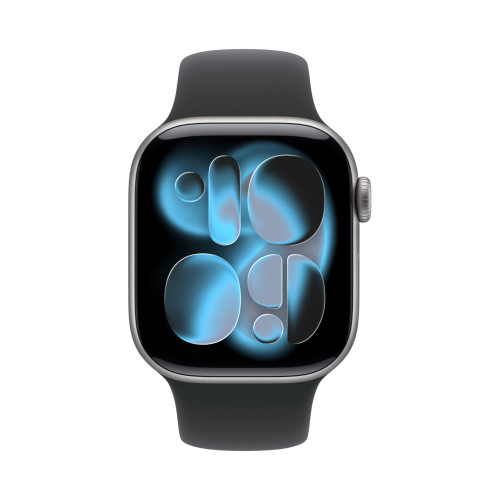 Смарт-часы Apple Watch Series 11, 46мм, Алюминиевый корпус Космический серый (Space Grey Aluminium), Cпортивный ремешок Черный (Black Sport Band) M/L