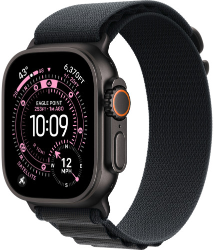 Смарт-часы Apple Watch Ultra 3, 49мм, Титановый корпус Черный титан (Black Titanium), Черный ремешок (Black Alpine Loop) M