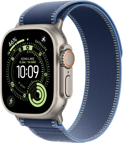 Смарт-часы Apple Watch Ultra 3, 49мм, Титановый корпус Натуральный титан (Natural Titanium), Ярко-синий ремешок (Bright Blue Trail Loop) M/L