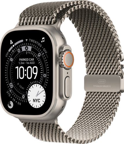 Смарт-часы Apple Watch Ultra 3, 49мм, Титановый корпус Натуральный титан (Natural Titanium), Натуральный титан ремешок (Natural Milanese Loop) M