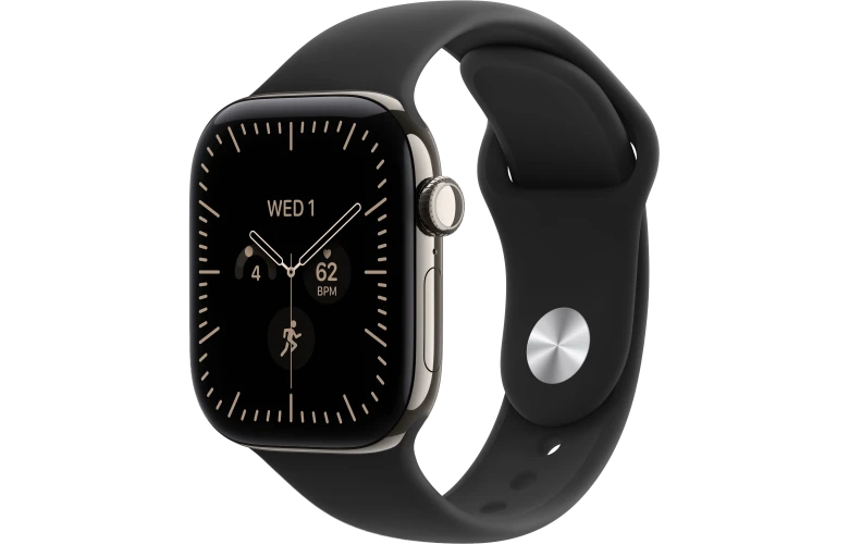Смарт-часы Apple Watch Series 12, 42мм, Титановый корпус Натуральный титан (Natural Titanium), Cпортивный ремешок Черный (Black Sport Band) M/L