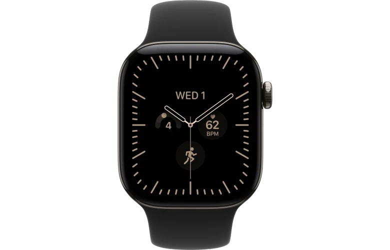 Смарт-часы Apple Watch Series 12, 46мм, Титановый корпус Натуральный титан (Natural Titanium), Cпортивный ремешок Черный (Black Sport Band) S/M