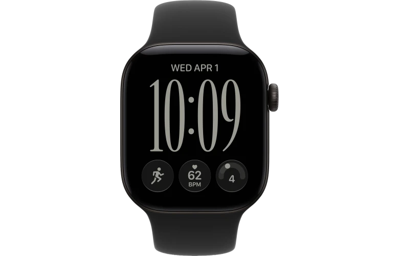 Смарт-часы Apple Watch Series 12, 46мм, Алюминиевый корпус черный (Black Aluminum), Cпортивный ремешок Черный (Black Sport Band) M/L