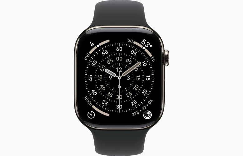 Смарт-часы Apple Watch Series 11, GPS + Cellular, 46мм, Титановый корпус Натуральный титан (Natural Titanium), Cпортивный ремешок Черный (Black Sport Band) M/L