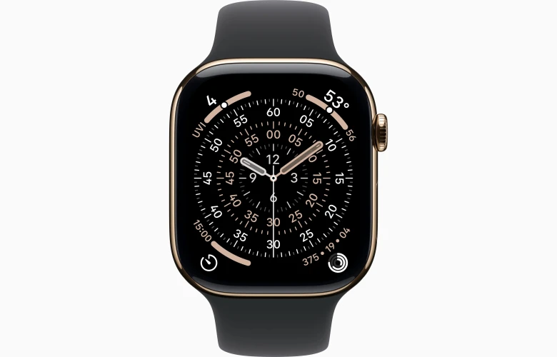 Смарт-часы Apple Watch Series 11, GPS + Cellular, 46мм, Титановый корпус Золотой (Gold), Cпортивный ремешок Черный (Black Sport Band) M/L