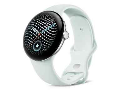 Смарт-часы Google Pixel Watch 5, 45мм, Алюминиевый корпус "Полированное серебро" (Polished Silver), Cпортивный ремешок "Туман" (Fog) L